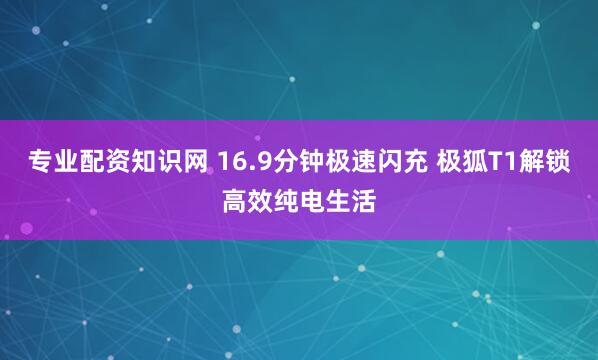 专业配资知识网 16.9分钟极速闪充 极狐T1解锁高效纯电生活